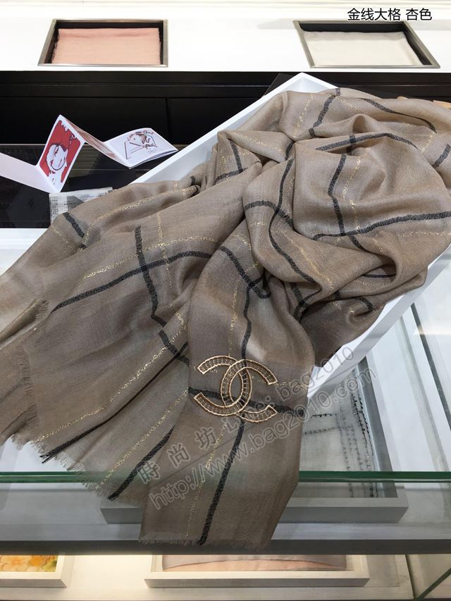 CHANEL圍巾 2019年最新火爆款 香奈兒工藝款金線大格羊絨女圍巾  llwj6824